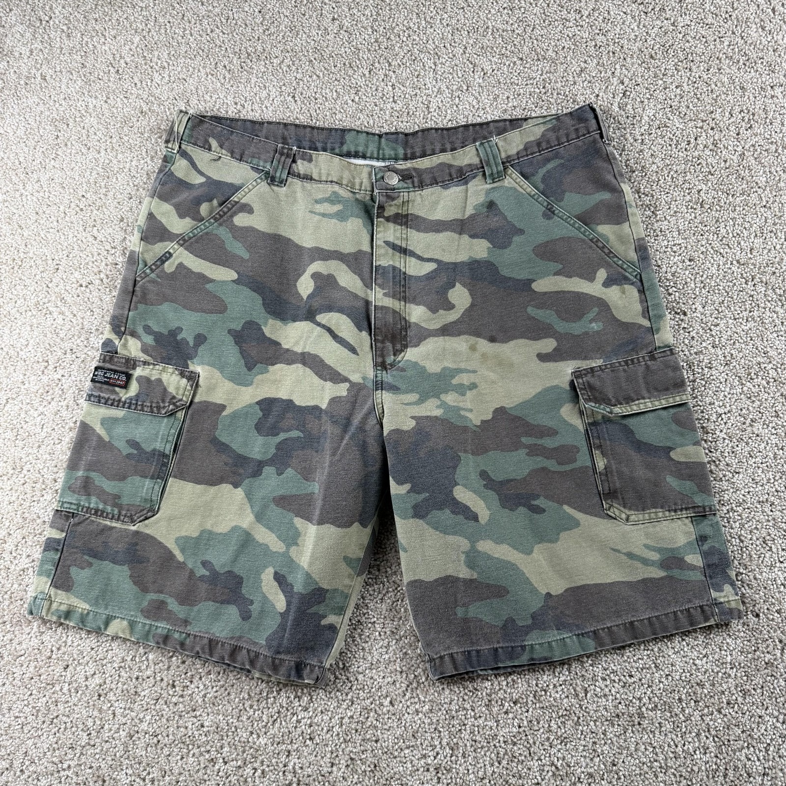 Y2k Wrangler Camo Cargo Shorts Mens 38 Green Baggy Fit Army Utility Pockets